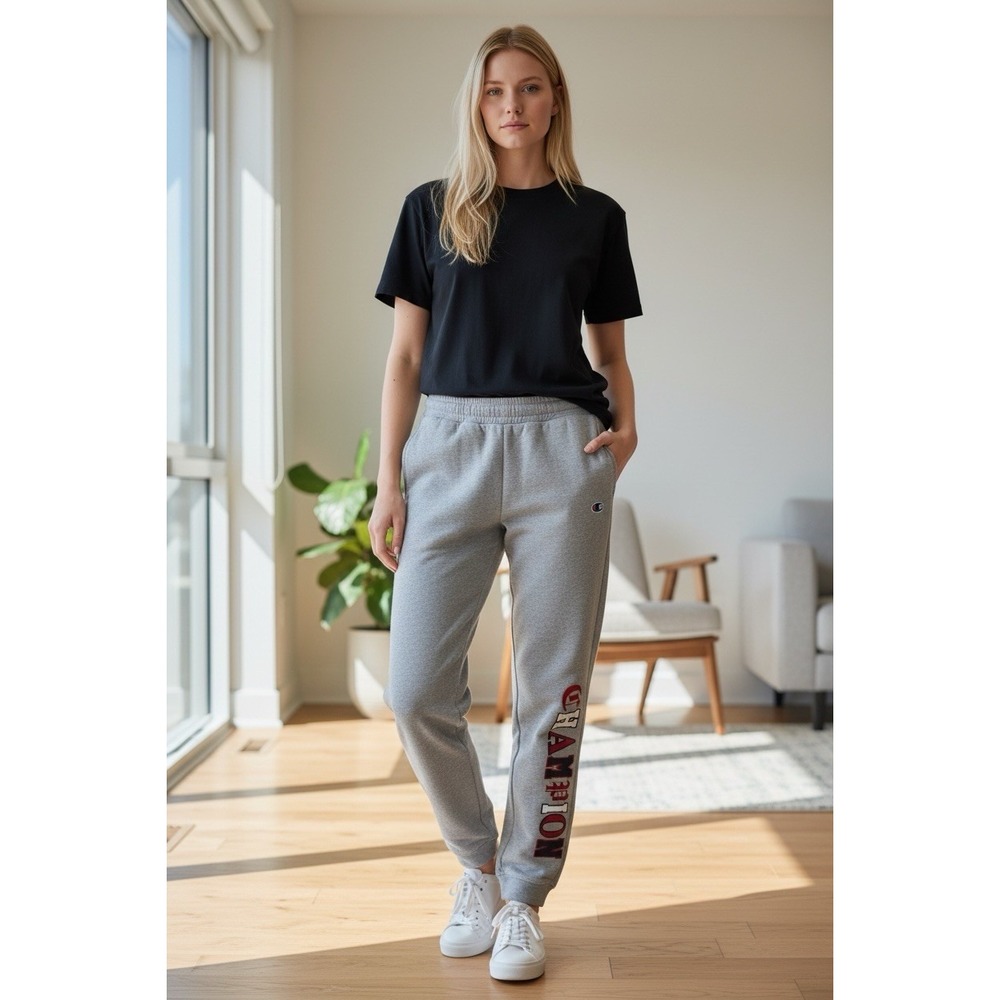 CHAMPION REVERSE WEAVE JOGGERS WOMENS LARGE LEG SPELLOUT